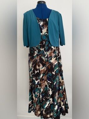 Perceptions Teal patterned Dress with bolero jacket